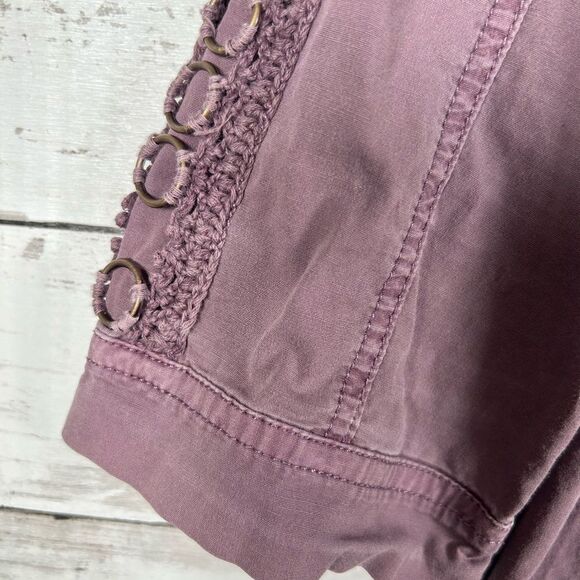 XCVI Cotton Crotchet Embroidered Zip 3/4 Length Sleeved Plum Jacket Top M - Picture 6 of 8